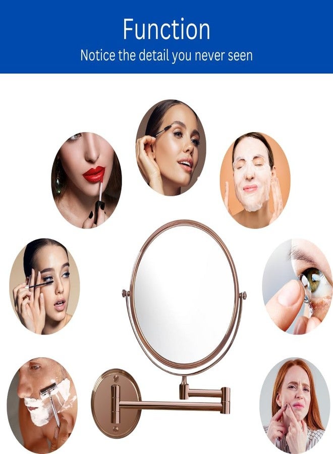 BRANCO مرآة مكبرة قابلة للتعديل مثبتة على الحائط من برانكو للمكياج والحلاقة، تدور 360 درجة، ذات وجهين، قابلة للتكبير 5 مرات، قابلة للطي للعناية الشخصية، ذراع قابل للتمديد، للجنسين (ذهبي وردي، 8 بوصة). - Image 3